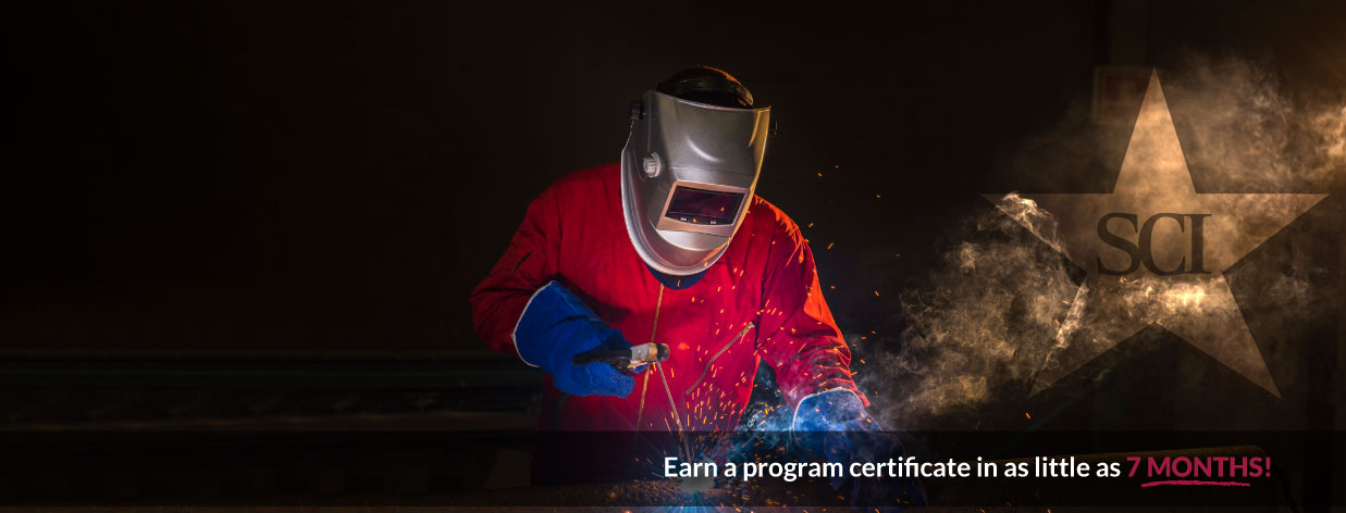 Student in the welding training program in Waco Texas getting hands-on training in TIG welding.